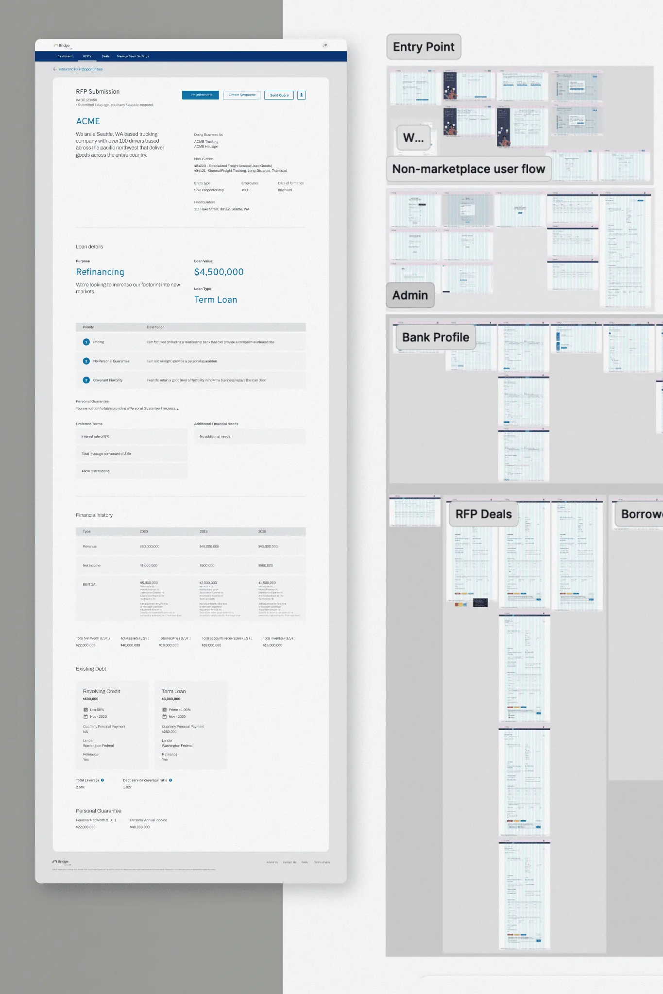 Bridge forms and user interface components arranged across desktop screens