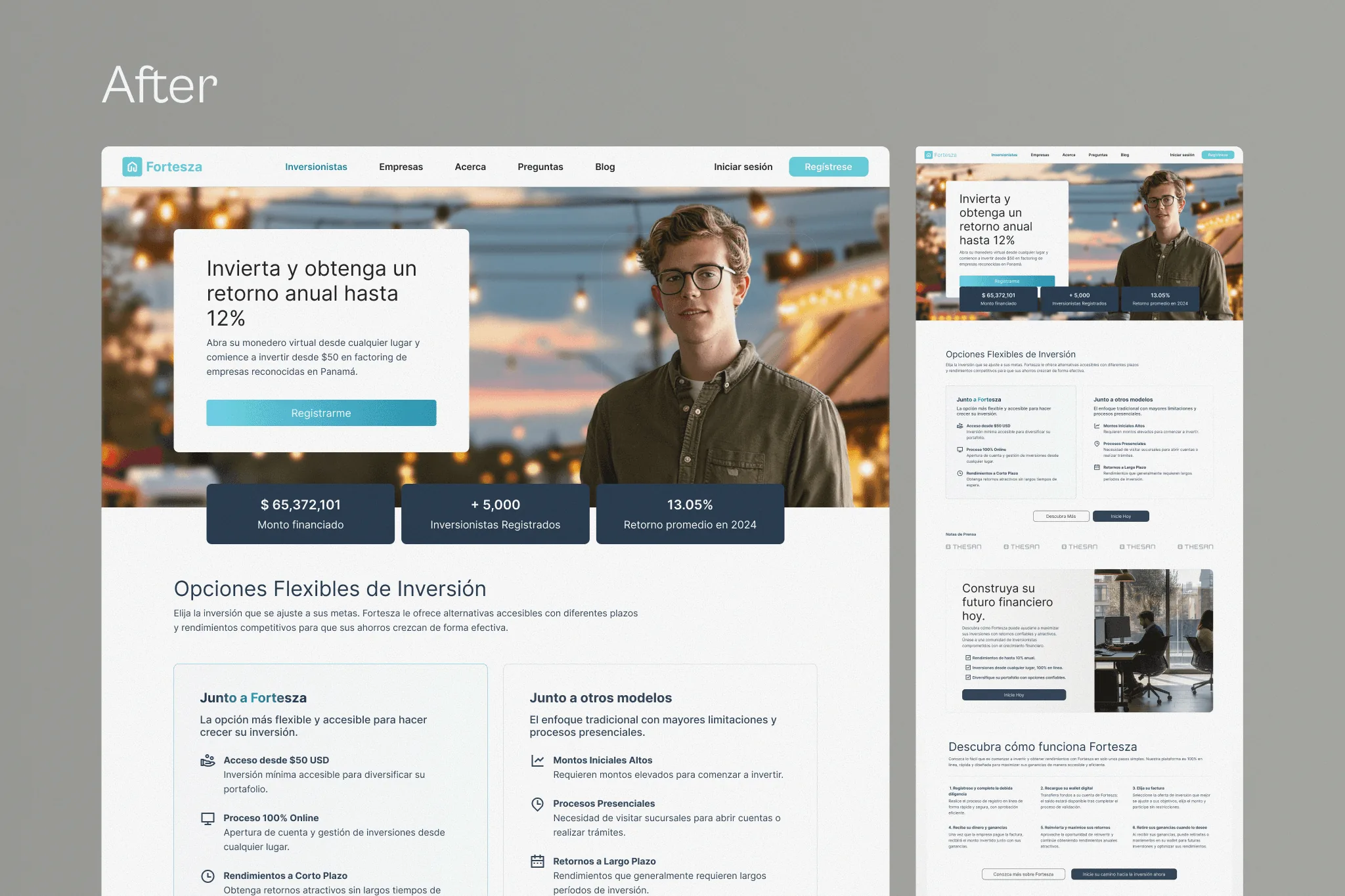 Revised Fortesza website layouts labelled After